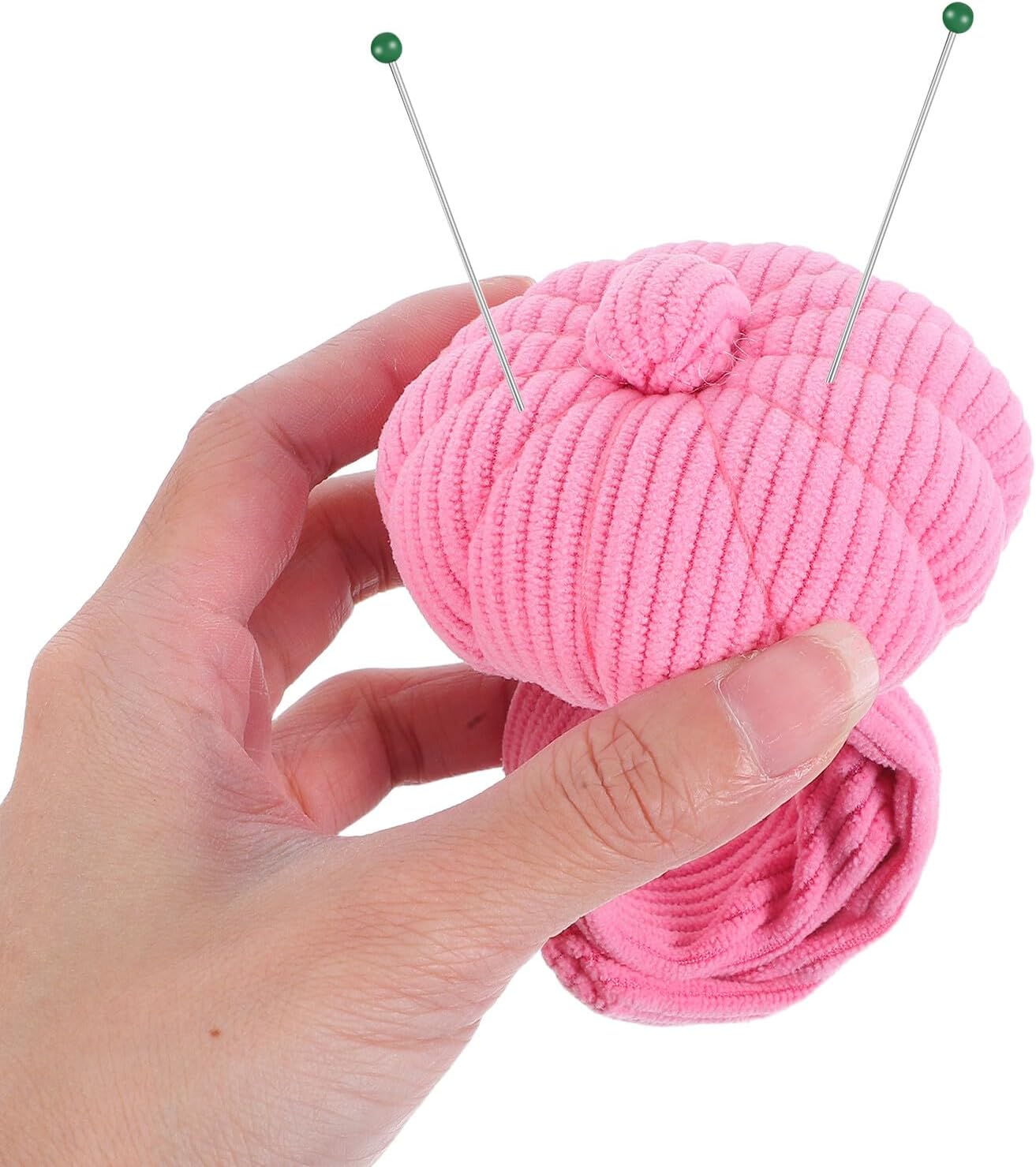 Lurrose Corduroy Pumpkin Wrist Pin Cushion Bracelet, Sewing Needle Holder Pincushion Kit for Quilting and Embroidery, Pink Wristband Needle Cushion for DIY Sewing Projects