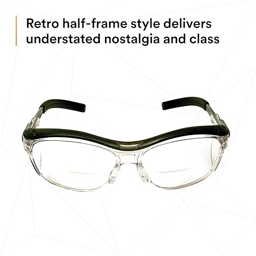 Miniatura 10 de 3M Gafas de seguridad, Nuvo, 1 par, ANSI Z87, lente transparente antiniebla, montura gris retro, puente de nariz suave, barra de cejas integral y