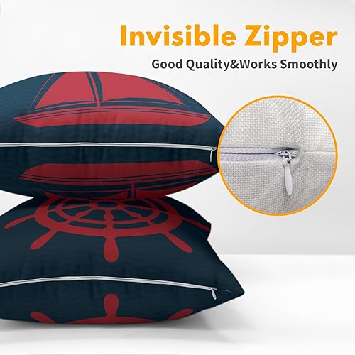 Miniatura 3 de Juego de 2 fundas de almohada de verano náuticas para verano, color azul marino y rojo, funda de cojín suave de 18 x 18 pulgadas, para decoración al