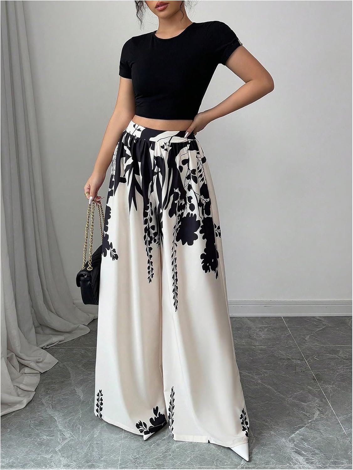 MakeMeChic Women's Floral Wide Leg Pants Flowy Palazzo Pants High Waisted Business Trousers - Image 5