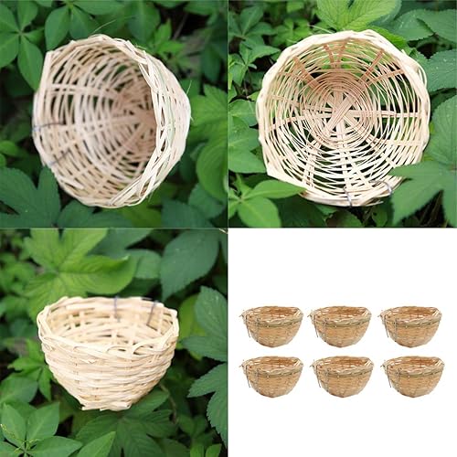 Miniatura 7 de Fenteer 6 bandejas nido canarias jaulas de bambú cuevas colgantes para comportamiento de anidación de cría - 6 piezas