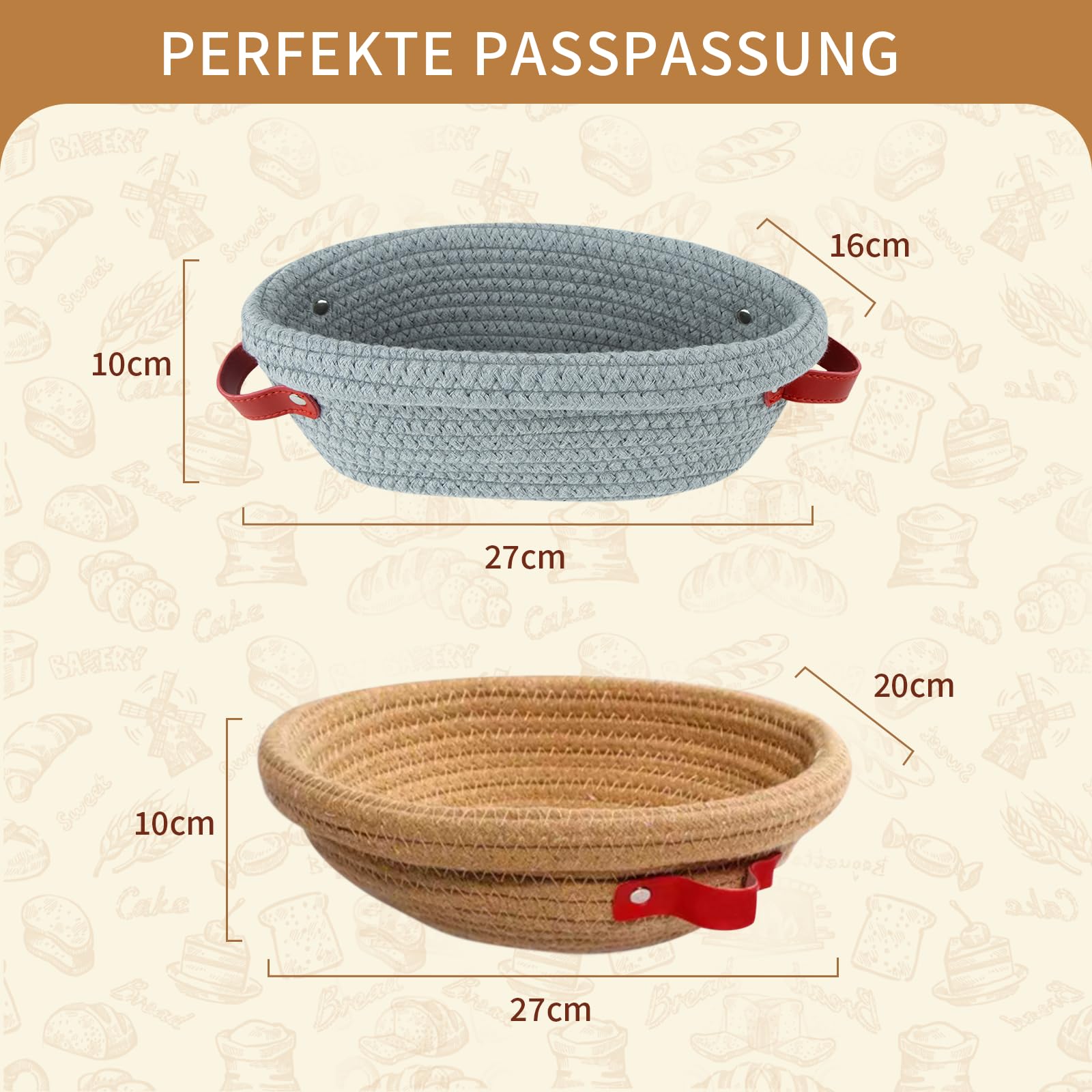 Banneton pour pain - panier de fermentation, ensemble de 2 corbeilles à pain (ovale et rond) - pour boulangers, épouses et mères - cuisson du pain