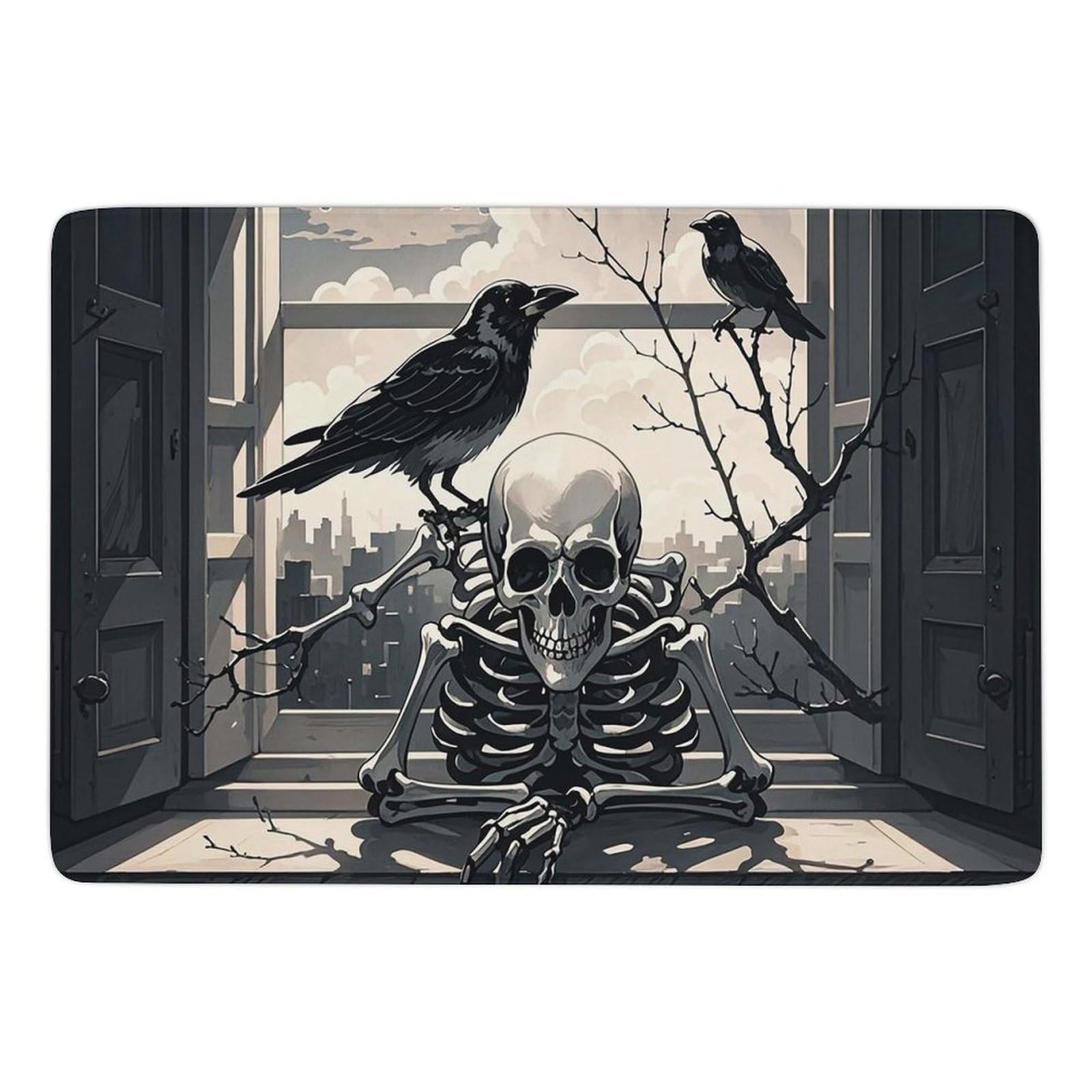 Grand tapis en velours corail antidérapant avec motif corbeau pour salon et bain