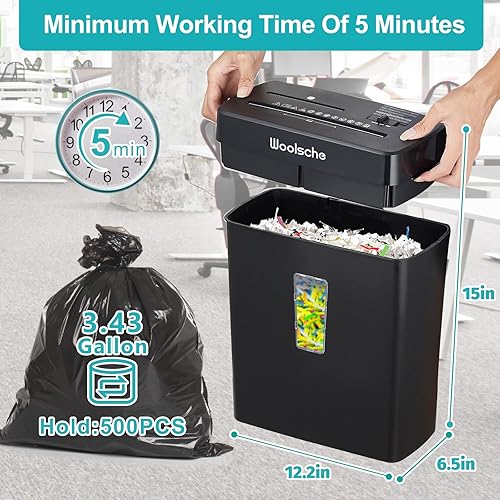 Miniatura 5 de Woolsche Trituradora de papel, corte cruzado de 10 hojas con cesta de 3.43 galones, nivel de seguridad P-4, diseño de 3 modos, CD y tarjeta de