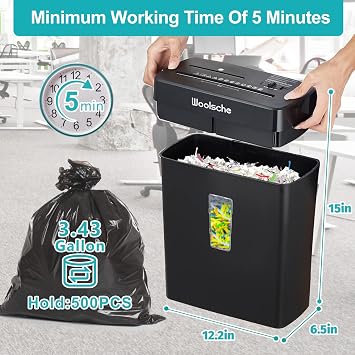 Woolsche Paper Shredder,10-Sheet Cross Cut with 3.43-Gallon Basket, P-4 Security Level,3-Mode Design - Shreds CD and Credit Card,Durable,Fast and Jam Proof for Home Office (ETL Certified)