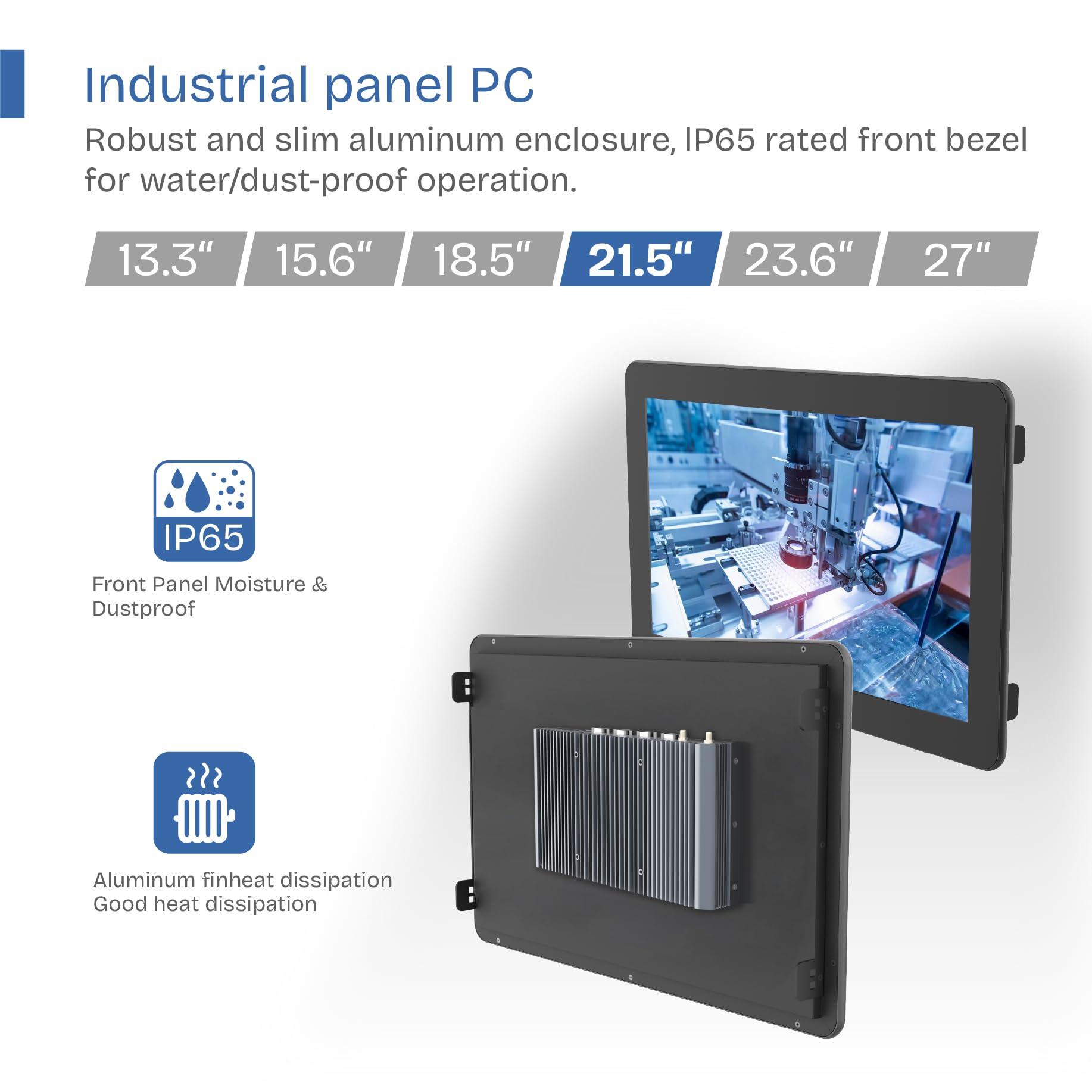 21,5" lüfterloser Industrie-Panel-PC,16:9 Embedded 10-Punkt-Touch-PC,Windows 11 IP65 All-in-One,Automat-Einschaltung,für Fabrik,Automatisierung,Unternehmen (I5-10310U,16GB RAM,512GB SSD)