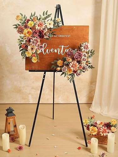 Miniatura 6 de Flores Artificiales de Otoño, Flores Falsas de Seda Naranja para Ramos Nupciales DIY, Flores de Pastel de Boda de Otoño para Centros de Mesa, Baby