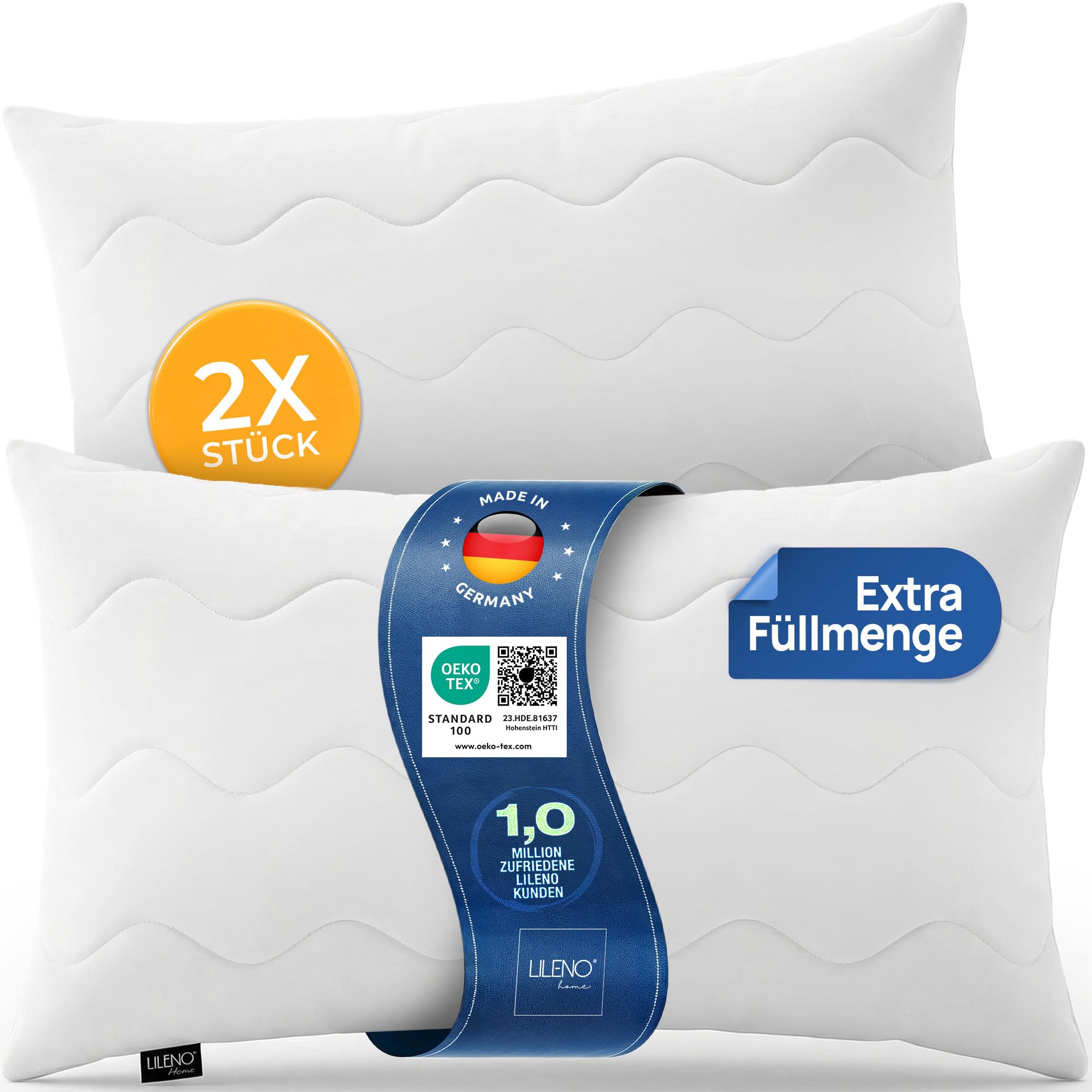 LILENO HOME Allergiker Kopfkissen 40x80 (2er Set) – 95°C waschbar, OekoTex & Made in DE – Kissen 40x80 mit praller Füllung für himmlischen Schlaf – Haut schmeichelndes & geruchsfreies Pillow