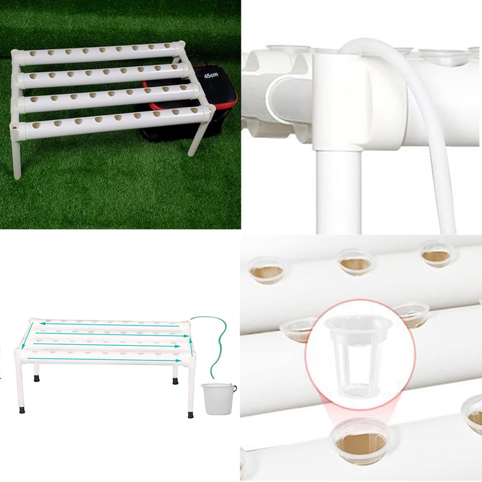 Kit De Cultivo Hidropónico 108 Agujeros 4 Tubos Hidropónico De PVC Sistema De Cultivo De Agua Plantas De Jardín para Hortalizas Lechuga Flores Frutas Verduras Sin Tierra Hidropónico