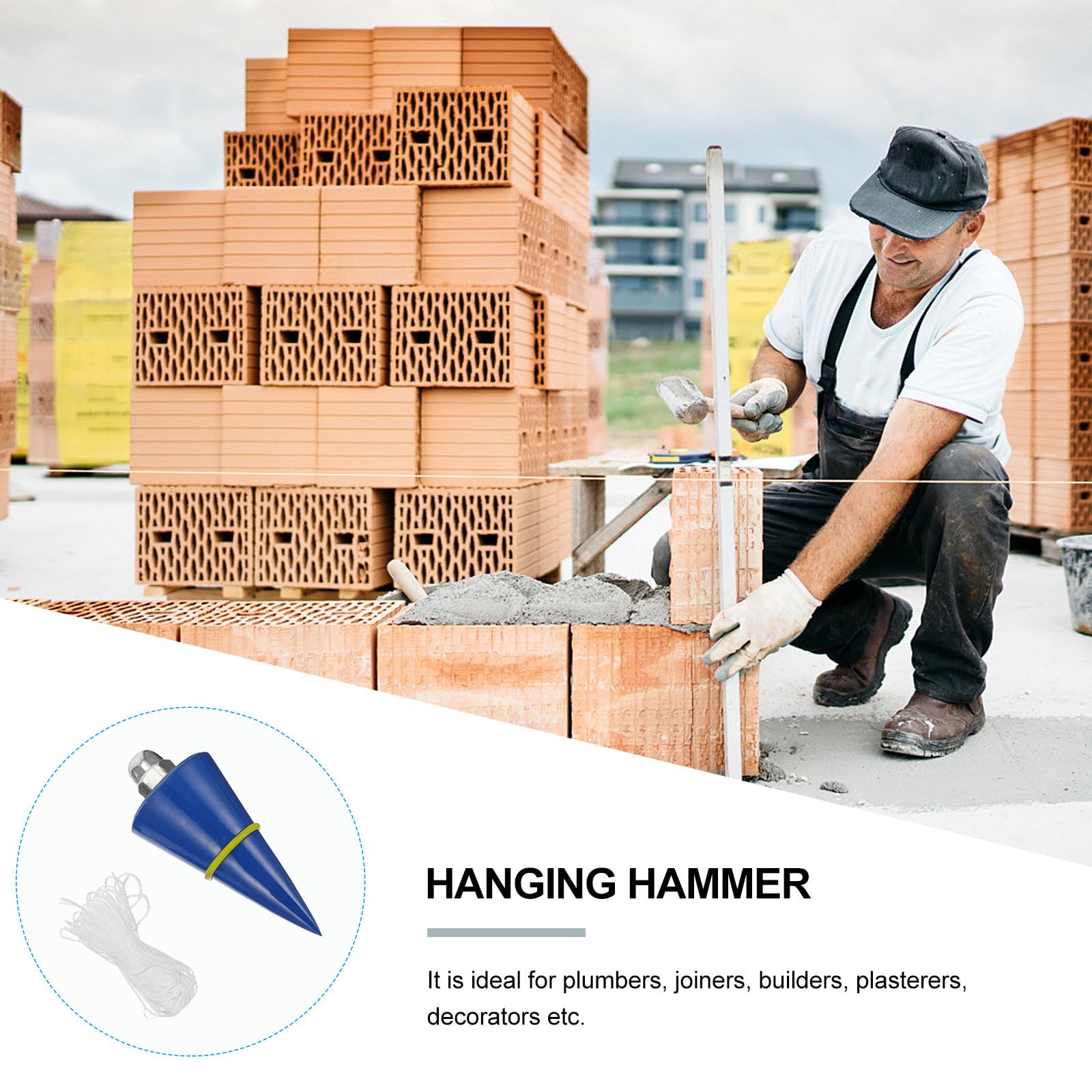 Toddmomy Outil de Mesure Construction Marteau Vertical 300G Fil à Plomb Suspendu 12M pour Usage Professionnel sur Chantier Couleur Aléatoire