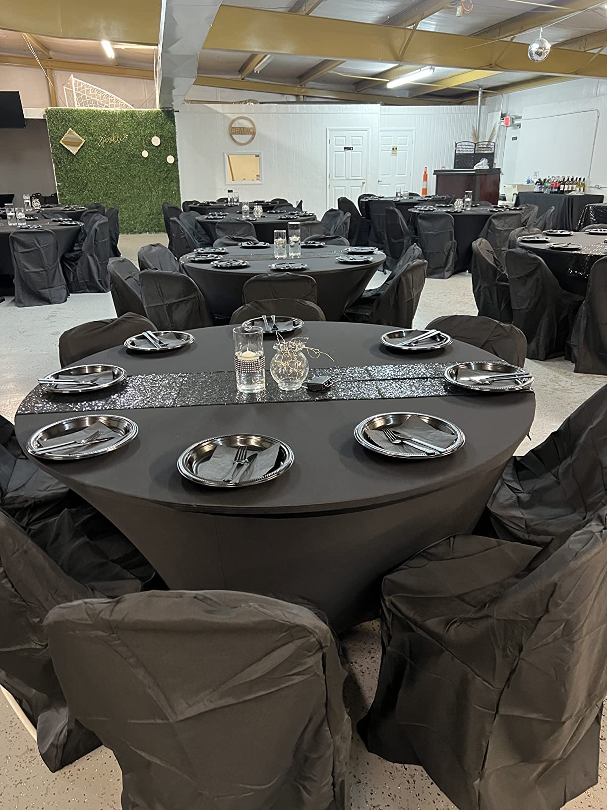 Navy Blue Round Spandex Tablecloths for 60 inch Table, Stretchy 120inch Fitted 5FT Round Rentals in Greeley, Colorado | Kimberly's & Party & Rentals