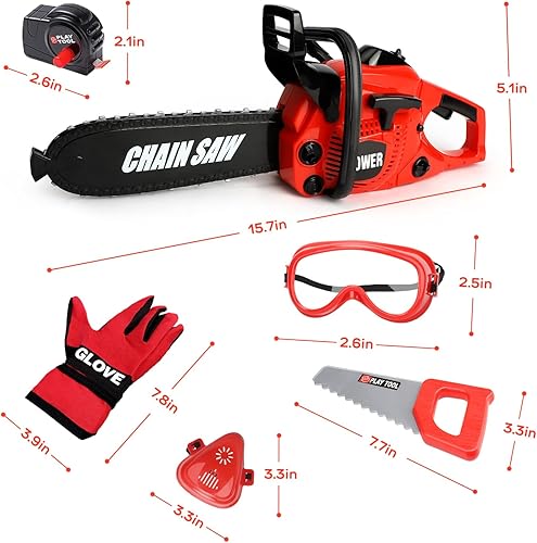 Miniatura 7 de TOY Life Motosierra de juguete para niños, juego de herramientas con guantes para niños pequeños, herramienta de trabajo de construcción, motosierra