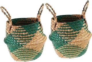 2 Cestas De Lino Tejidas Para Almacenamiento Para Decoración Del Hogar Plantas Jarrón Con Asa Doble Color Verde