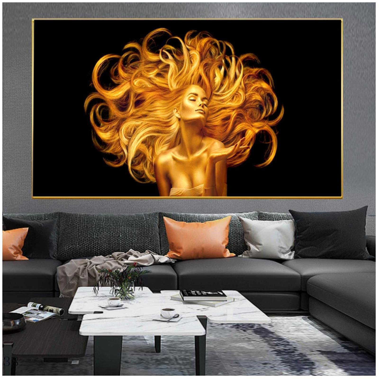 Amazon.co.jp: キャンバス絵画ゴールデンウーマンブロンドヘアポスター