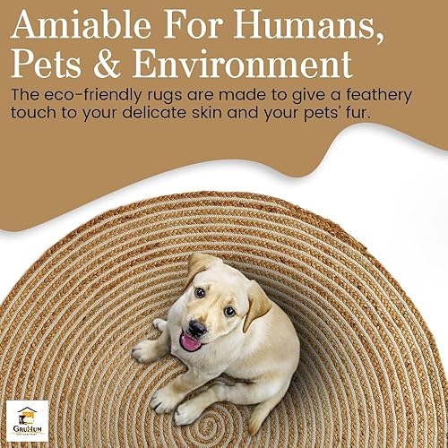 Miniatura 7 de GRUHUM Alfombra tejida a mano de yute de 4 pies, de fibra natural, de algodón, redonda, bohemia, rústica, vintage, suave, trenzada, reversible,