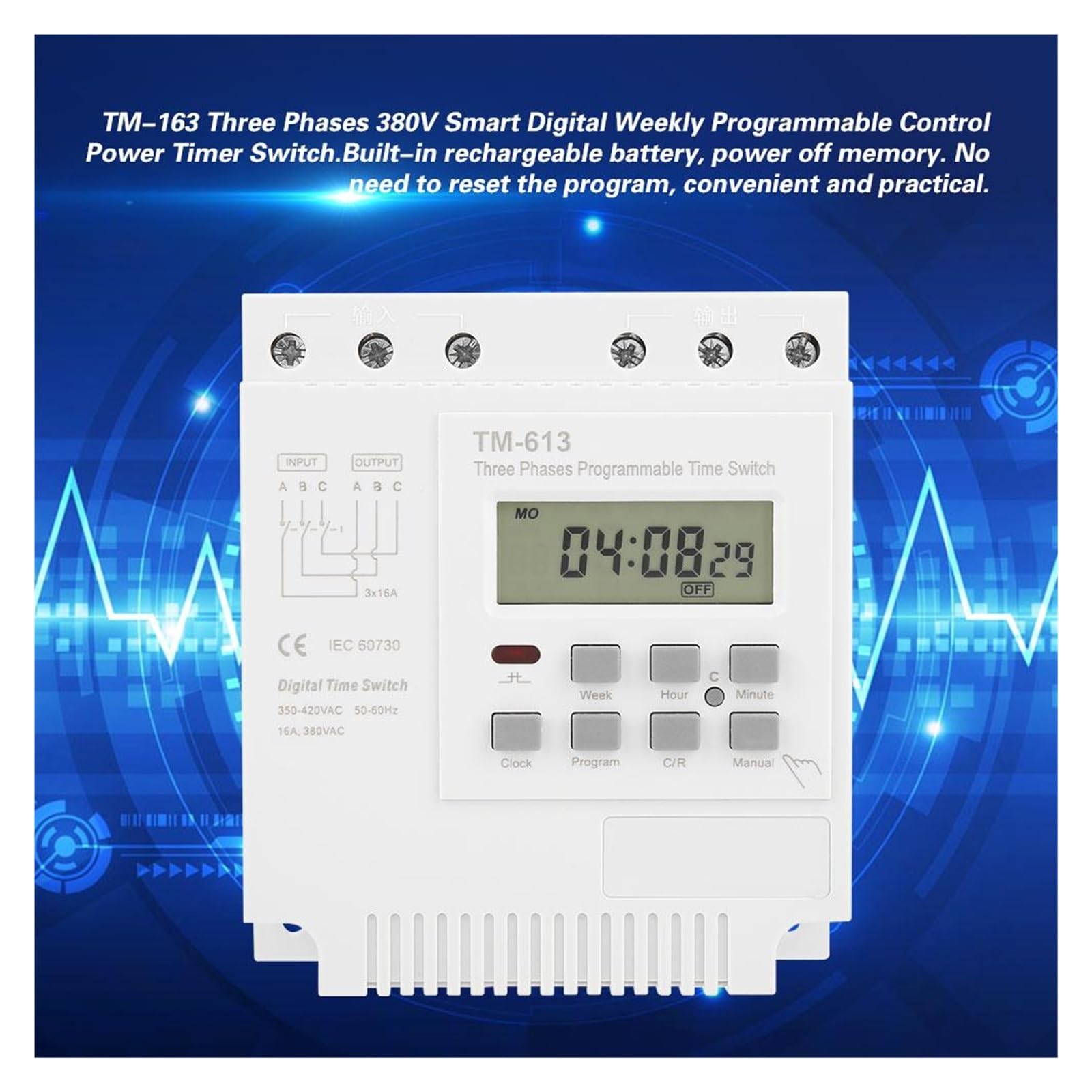 ZERVA Temporizador programable Swtich, Tres Fases 380V Digital Weekly 17ON/Off Control Power Time Switch