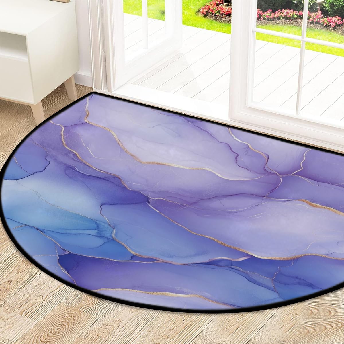 Mexpekil Paillasson demi-rond en forme de marbre avec demi-lune pour intérieur et extérieur - Lavable - Absorbant - Attrape la saleté - 100 x 160 cm