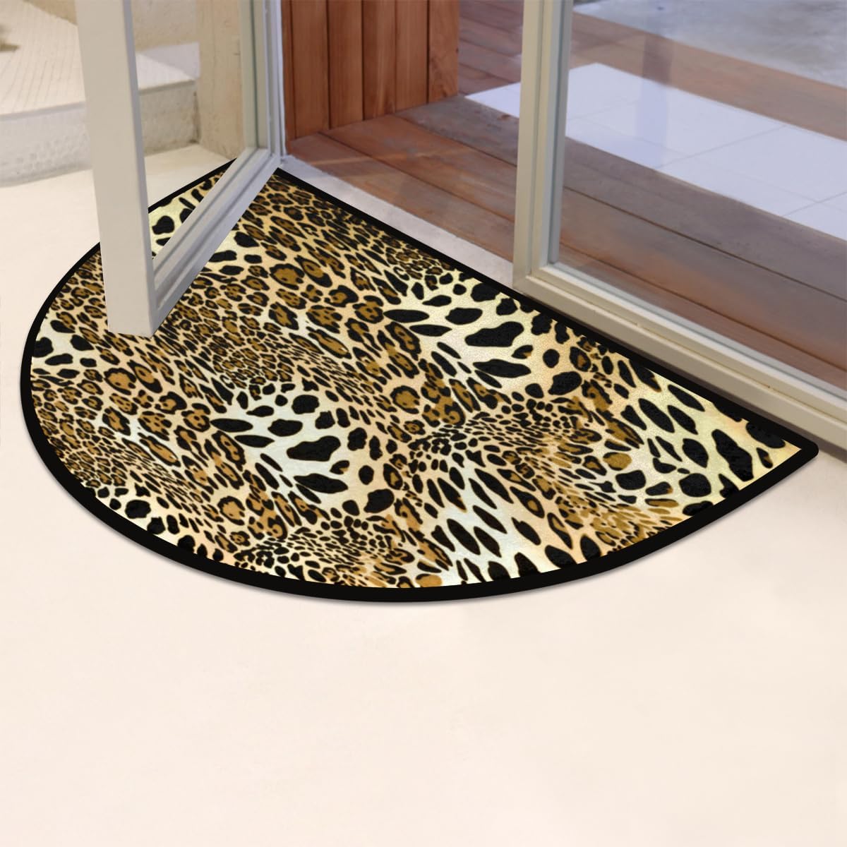 Tavisto Animal Leopard Print Half Round Door Mat Outdoor Indoor Entrance Floor Mat Durable Non-Slip Waterproof Welcome Mats for Front Door Back Door 24" X 36"