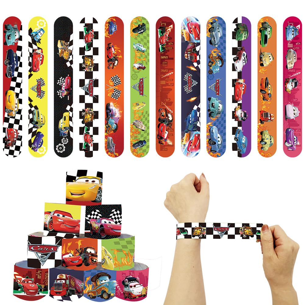 24PCS Car Slap Bands for Kids Party Bags,Car Wristbands, Animal Slap Bracelets Fun and Car Slap Wrist Bands with 12 Patterns for Kids Gift Party Favours