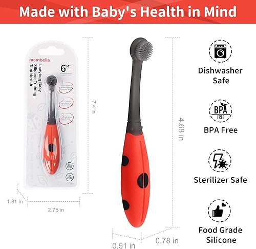 Miniatura 7 de Mombella Cepillo de dientes para bebé de 6 a 12 meses en adelante, cepillo de dientes de entrenamiento de silicona extra suave para bebés y niños
