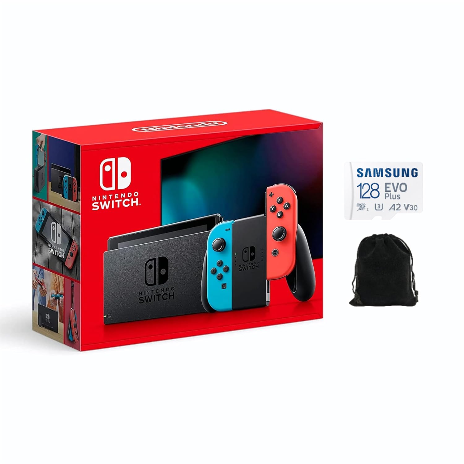 Nintendo Switch - Neon Red & Neon Blue, Switch Controller and Dock, Japanese Version, Compatible with US Region, Includes 128GB Micro SD Card and Storage Pouch
