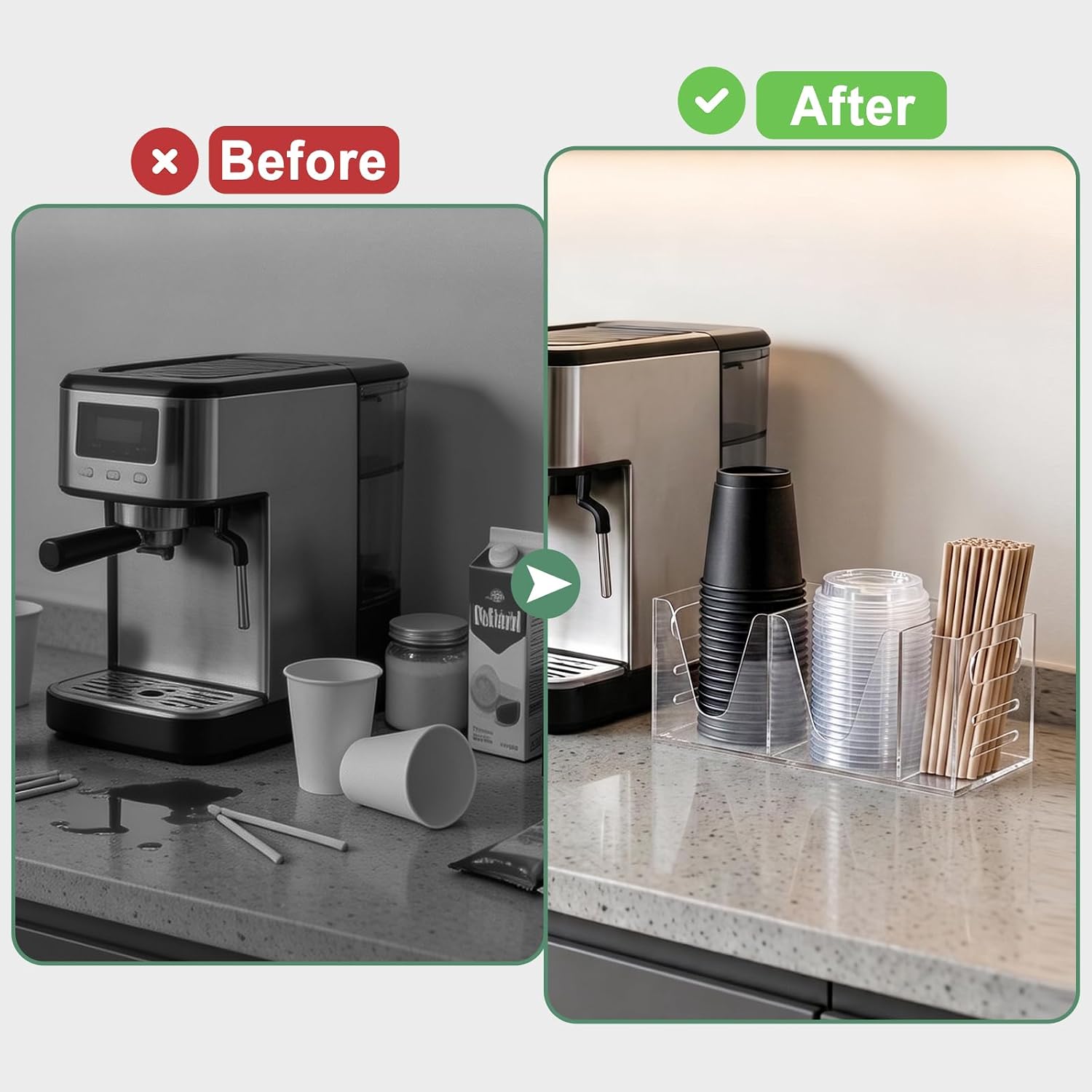 Acrylic Cup and Lid Holder for Countertop, Clear Straw Station Organizer