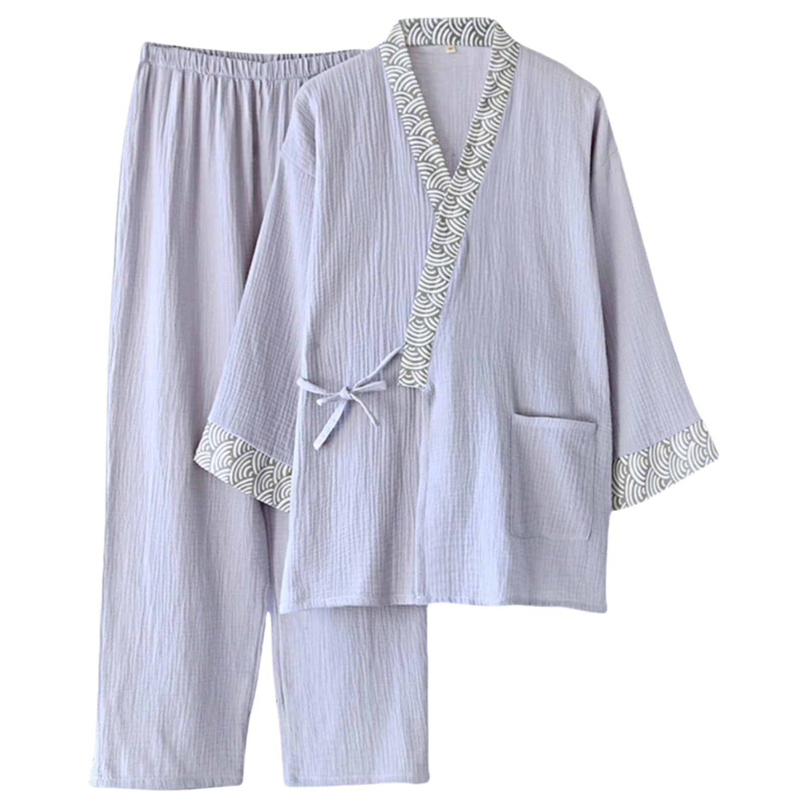 [GDenFrog] Men's Jinbei Jinbei Men's 100% Cotton Double Gauze Solid 3/4 Sleeve Open Front Work Clothes, Pajamas, Yukata, Room Wear, Sleepwear, Washable, Summer Kimono, Gentlemen, Top and Bottom Set : 