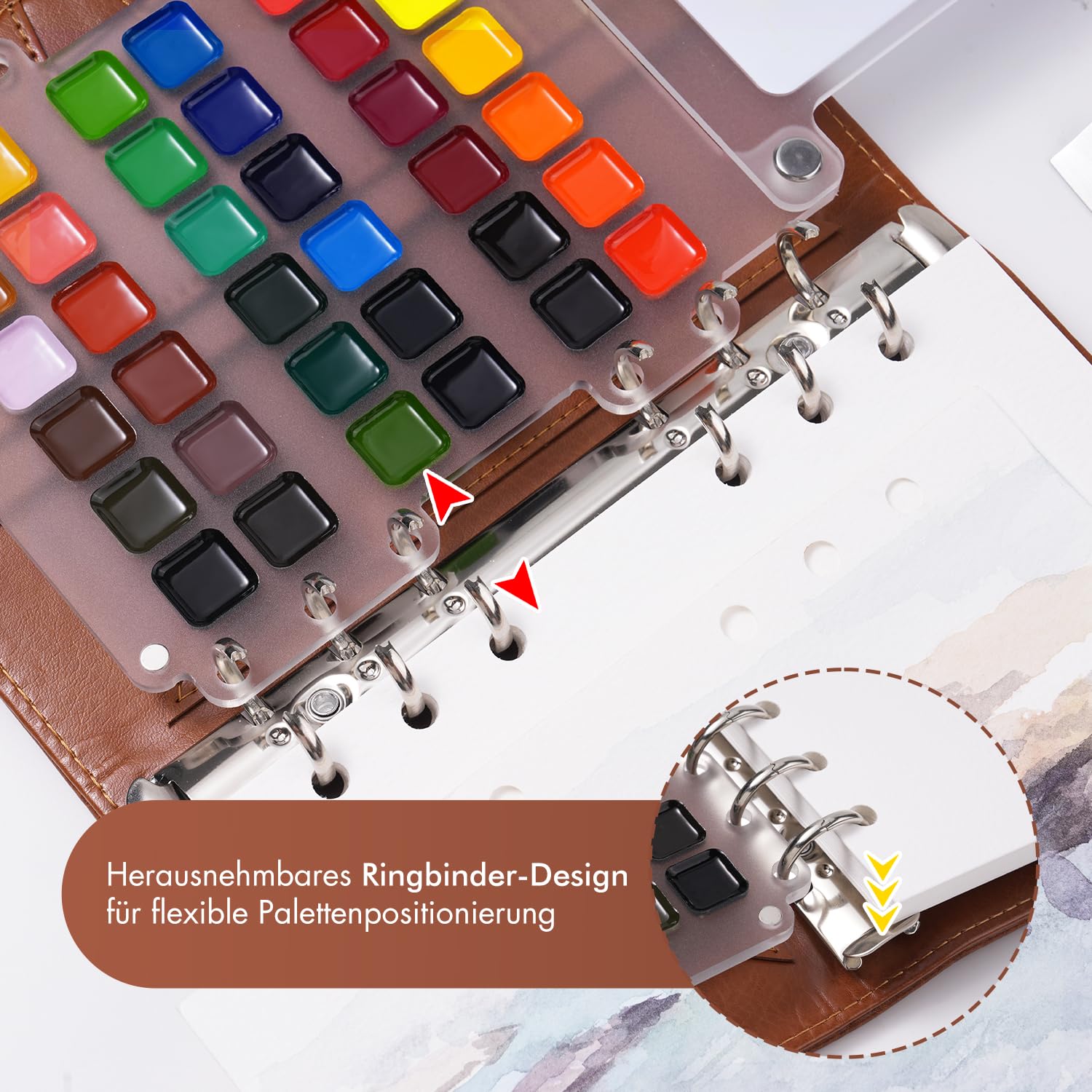 Reise Aquarellfarben Skizzenbuch Set - 36 Premium Wasserfarbenset mit Doppelspitze Reisepinsel und 100% Baumwollepapier, PU-Ledereinband | Perfektes für Künstler, Hobbymaler und Malerei-Liebhaber