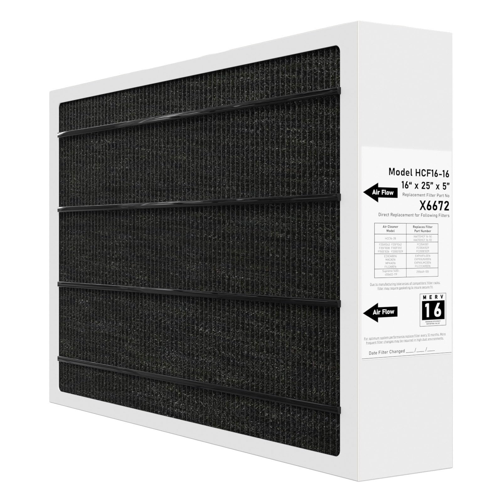 Pitymody X6672 MERV 16 16x25x5 Furnace Filter Compatible with Lennox X6672 for Furnace HVAC System, Part #HCF16-16, 16x25x5 (Actual Size: 15.7 x 24.7