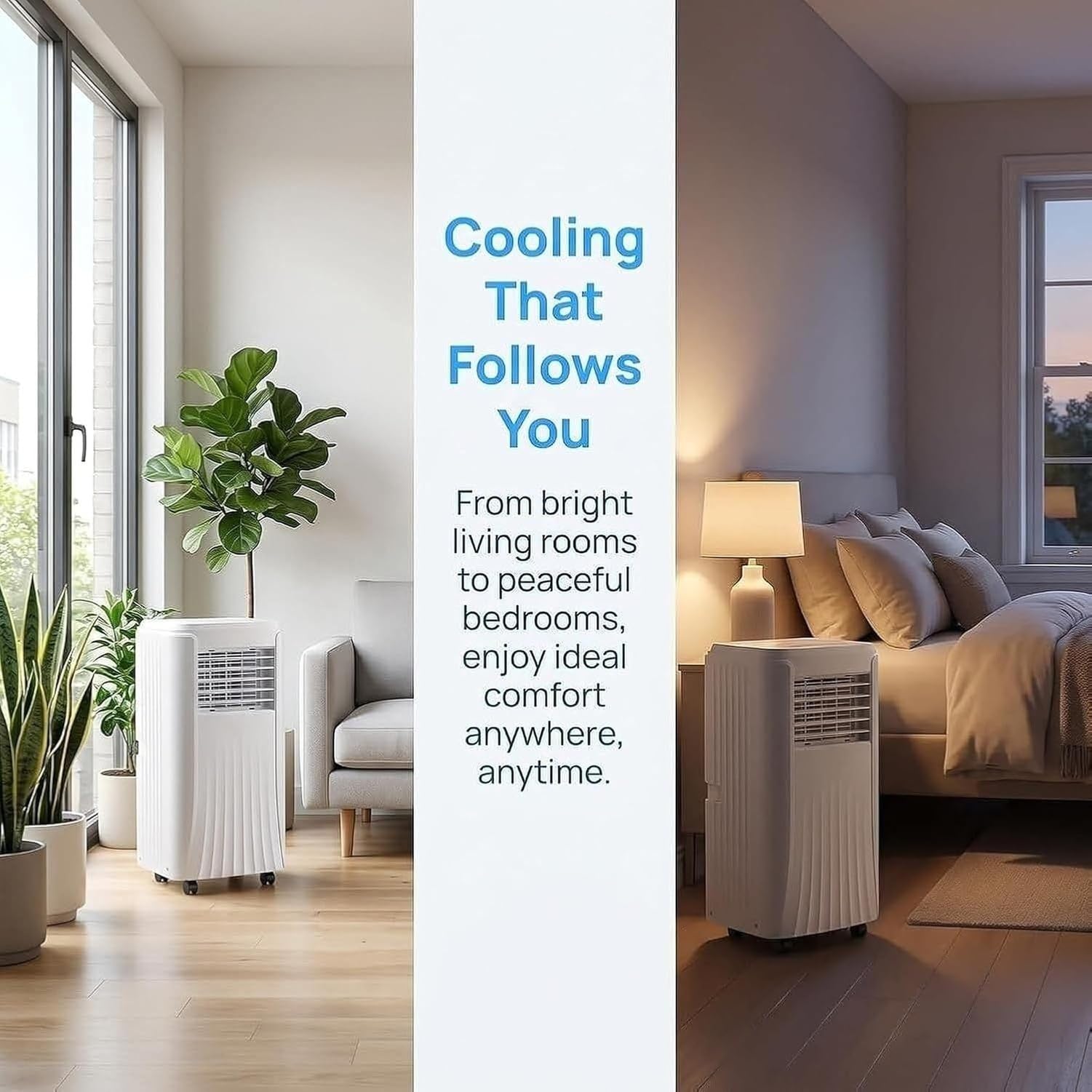 Enfriador de Aire Portátil 10000 BTU para Habitaciones hasta 32 m², AC Silencioso con Mando a Distancia, Modo Noche, Temporizador 24H y Kit de Ventana, Clavija, 9000 Btu, 9000 BTU