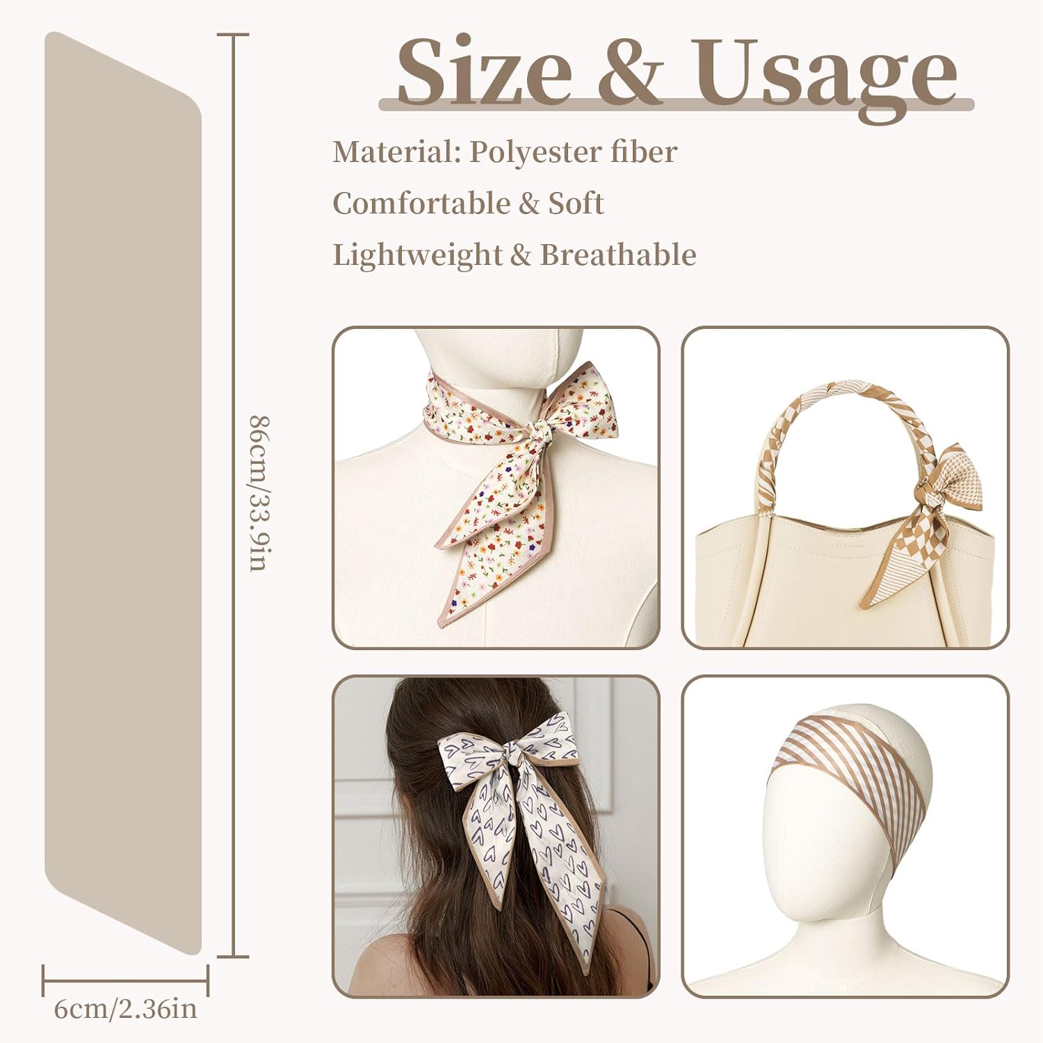 4 Pack Purse Scarf Handbags Skinny Twill Hair Scarves Narrow Neck Scarf Band Women Fashion Accessories Bag Charms - Image 2