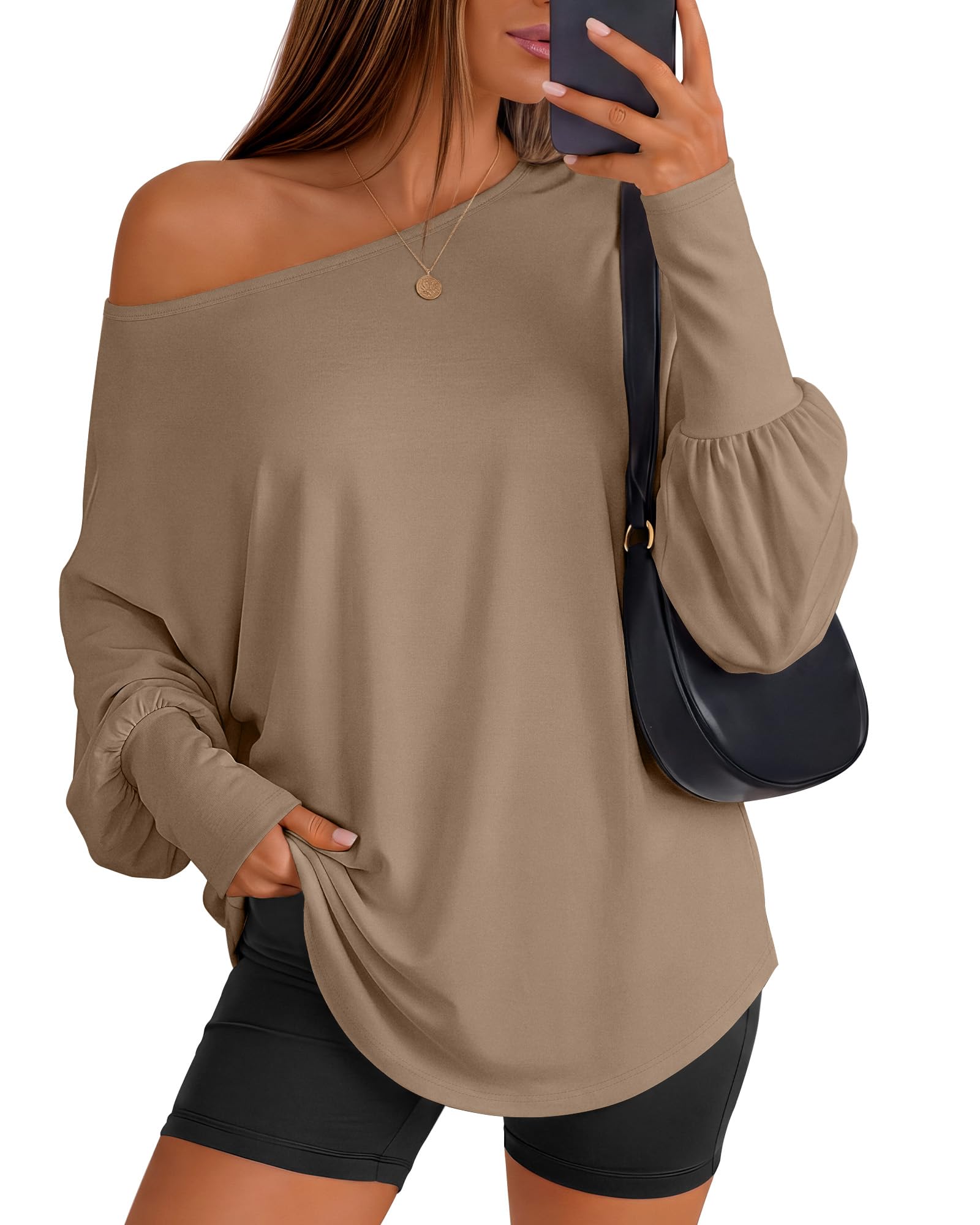 Huukeay Women's Off The Shoulder Shirts Oversized Tops