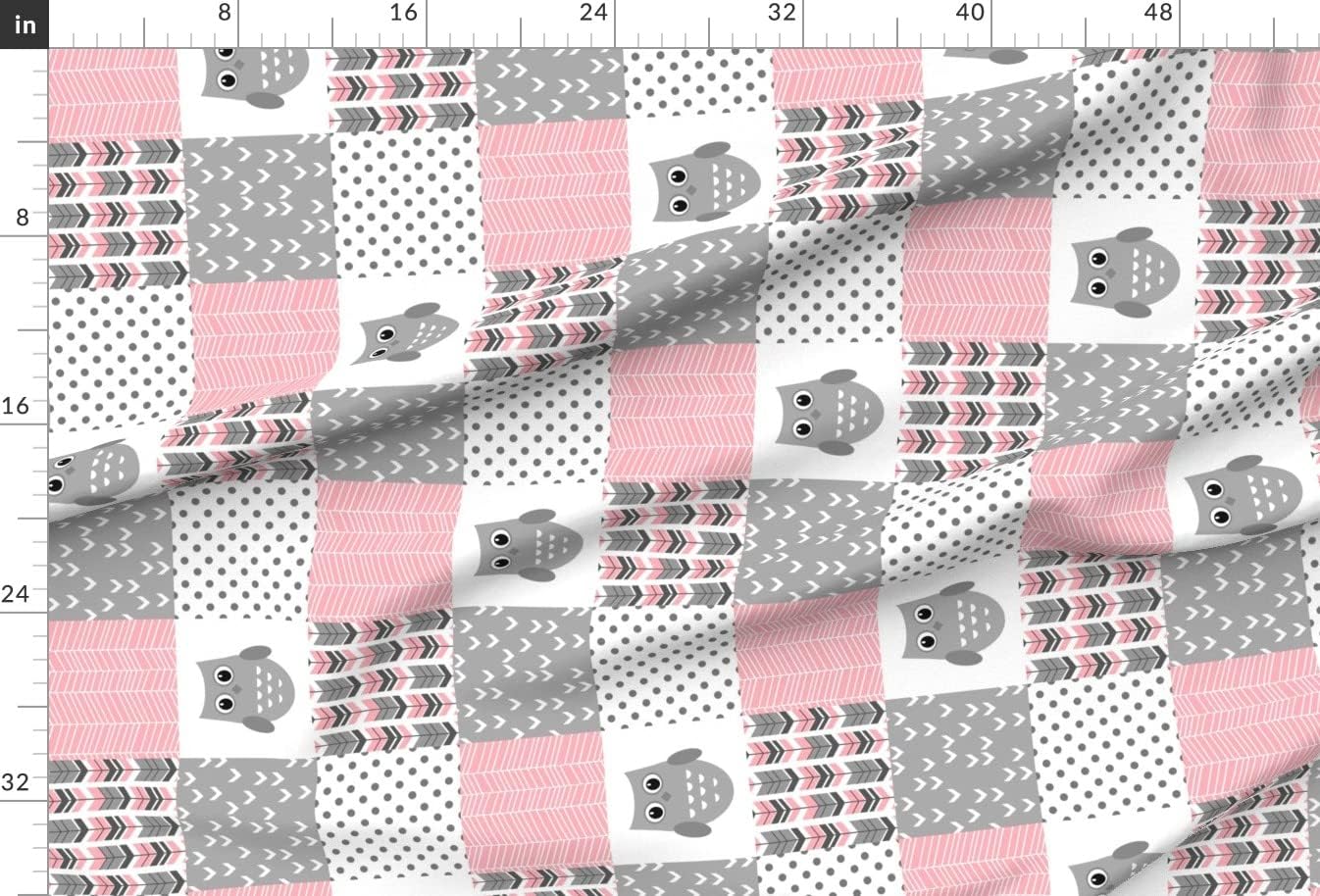Spoonflower Fabric - Pink Gray Owls Quilt Cheater Wholecloth Top Printed on Minky Fabric by The Yard - Sewing Baby Blankets Quilt Backing Plush