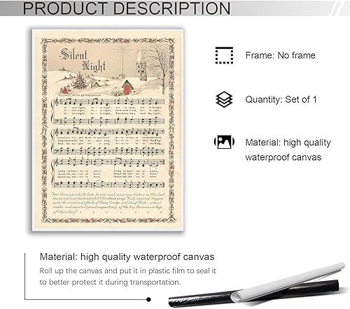 Miniatura 2 de Póster de himno tradicional de noche silenciosa, diseño de villancico y rústico, 8 x 12 pulgadas, sin marco