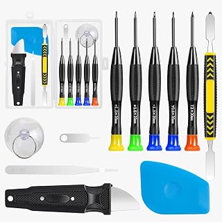 RealPlus 12pcs Kit d'outils de réparation de téléphone, Ensemble d'outils avec 5 Tournevis de précision magnétiques et ouverture Pry Outils, Adapté pour PC,Macbook,Lunettes, Montres,Appareils Photo