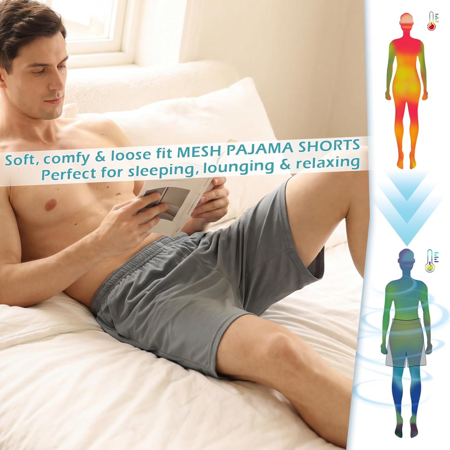 Mens Sleep Shorts Pajama 2 Pack Soft PJ Bottoms,Breathable Mesh Lounge Casual Shorts PJ for Men with Pockets Drawstring - Image 5