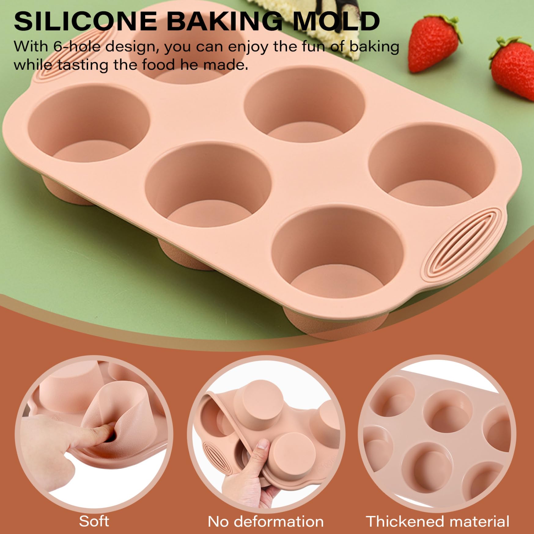 Molde para muffins de silicona de 3 piezas, 6 cavidades, 2, 7, molde para magdalenas de silicona de grado alimenticio, moldes para magdalenas antiadherentes y resistentes al calor, utensilios para.