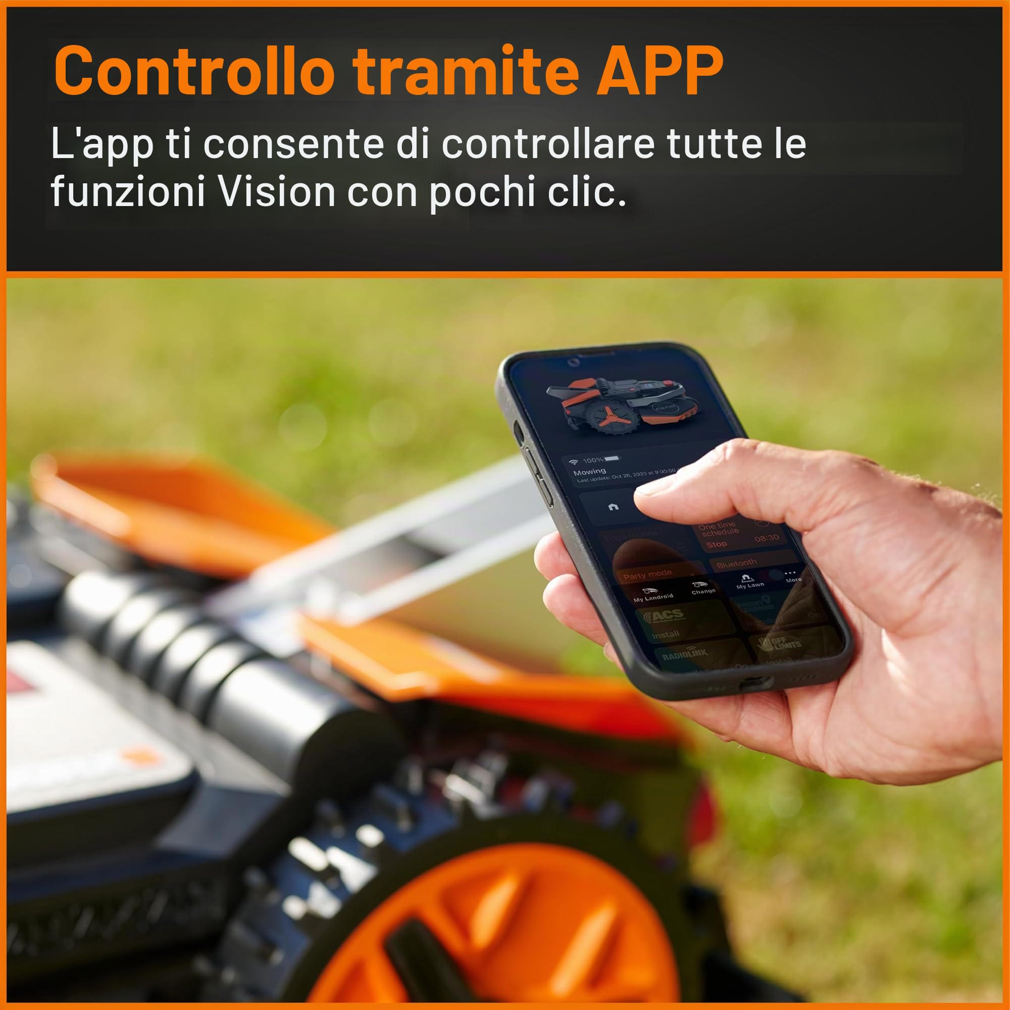 WORX WR206E Landroid - Tosaerba robotico 600 m² brevettato AIA falciatura multizona, ricarica automatica, batteria PowerShare 20 V, sensore pioggia, tecnologia Cut-to-Edge, controllo app, accessori