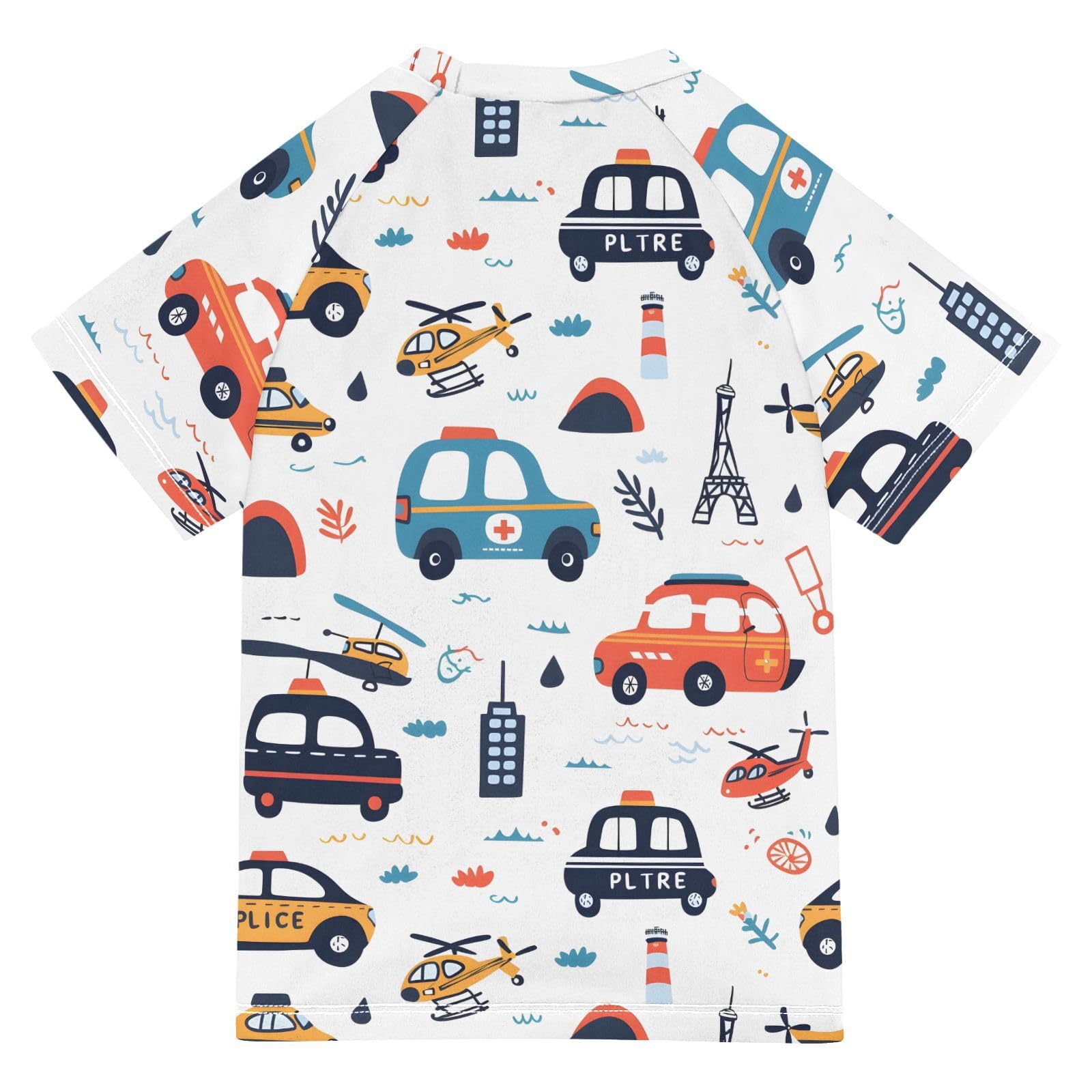 ALAZA Kids Rash Guard Boys Toddler Swim Shirts Short Sleeve Traffic Car Plane UPF 50+ 3T