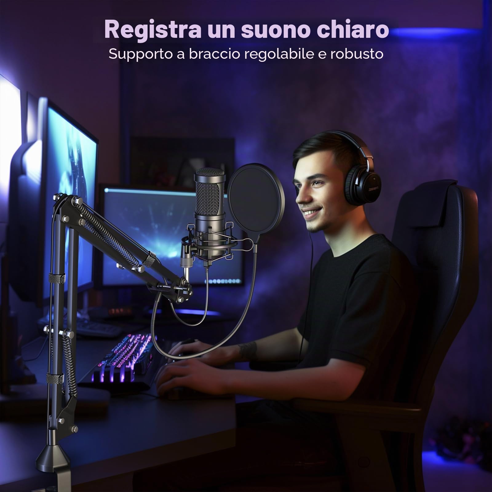 Aokeo AK-60 Microfono USB Condensatore per PC,MAC,PS4,PS5,Gaming,Streaming,Podcast,Youtuber,Karaoke,Giochi,Registrazione