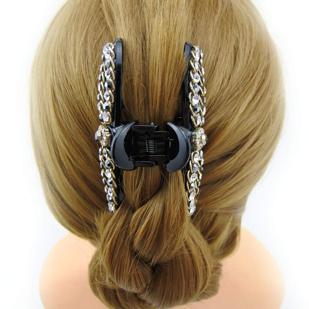 Meilliwish Big Large Sparkling Beautiful Women Ponytail Holder Hair Claw Clip(D107)(Black) - Image 4