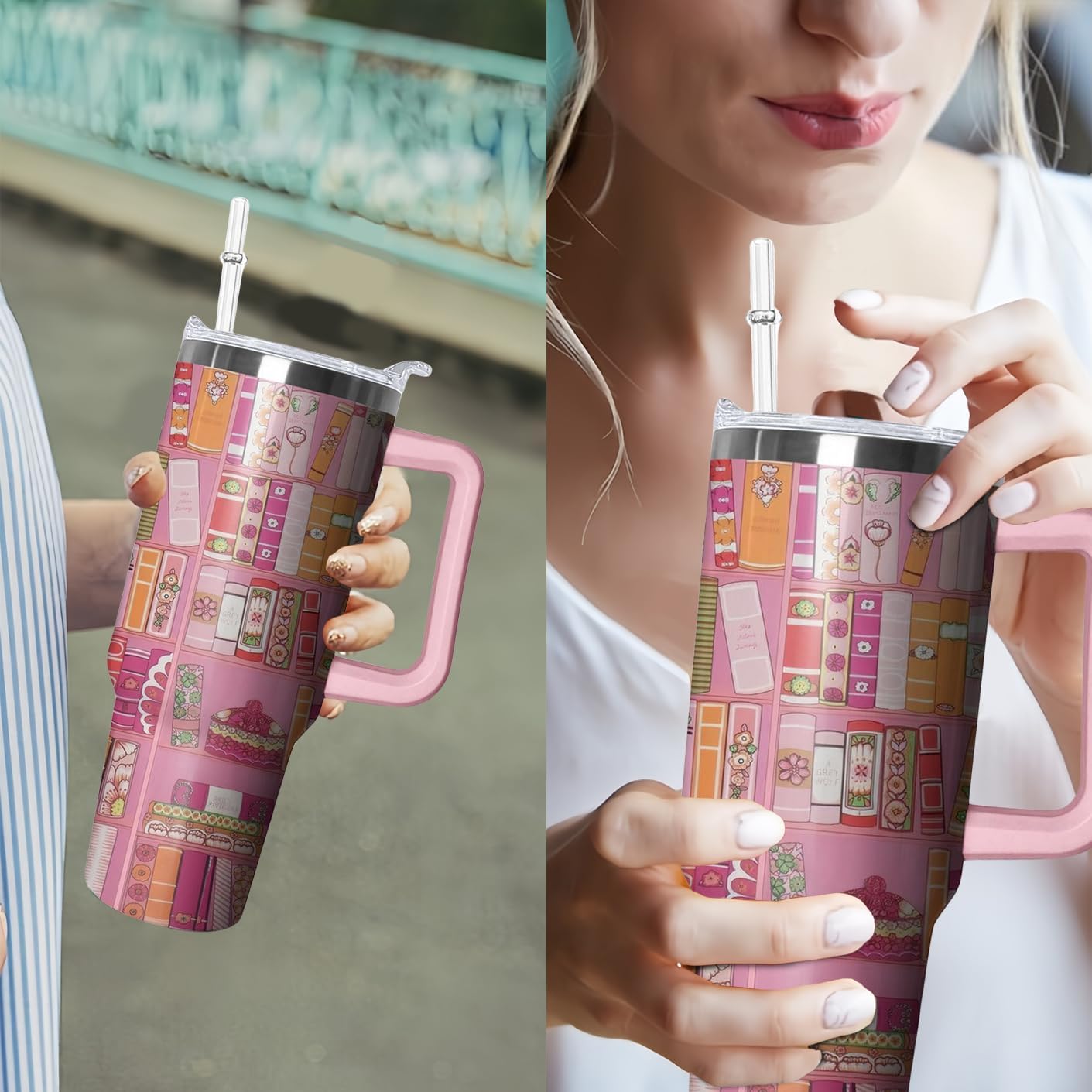 40oz Book Tumbler with Handle and Straw, Book lovers Gifts for Women, Bookish Stainless Steel Travel Mug Water Bottle for Readers, Librarians, Bookaholics, Bookworms, Vacuum Insulated Cup with Lid - Image 6