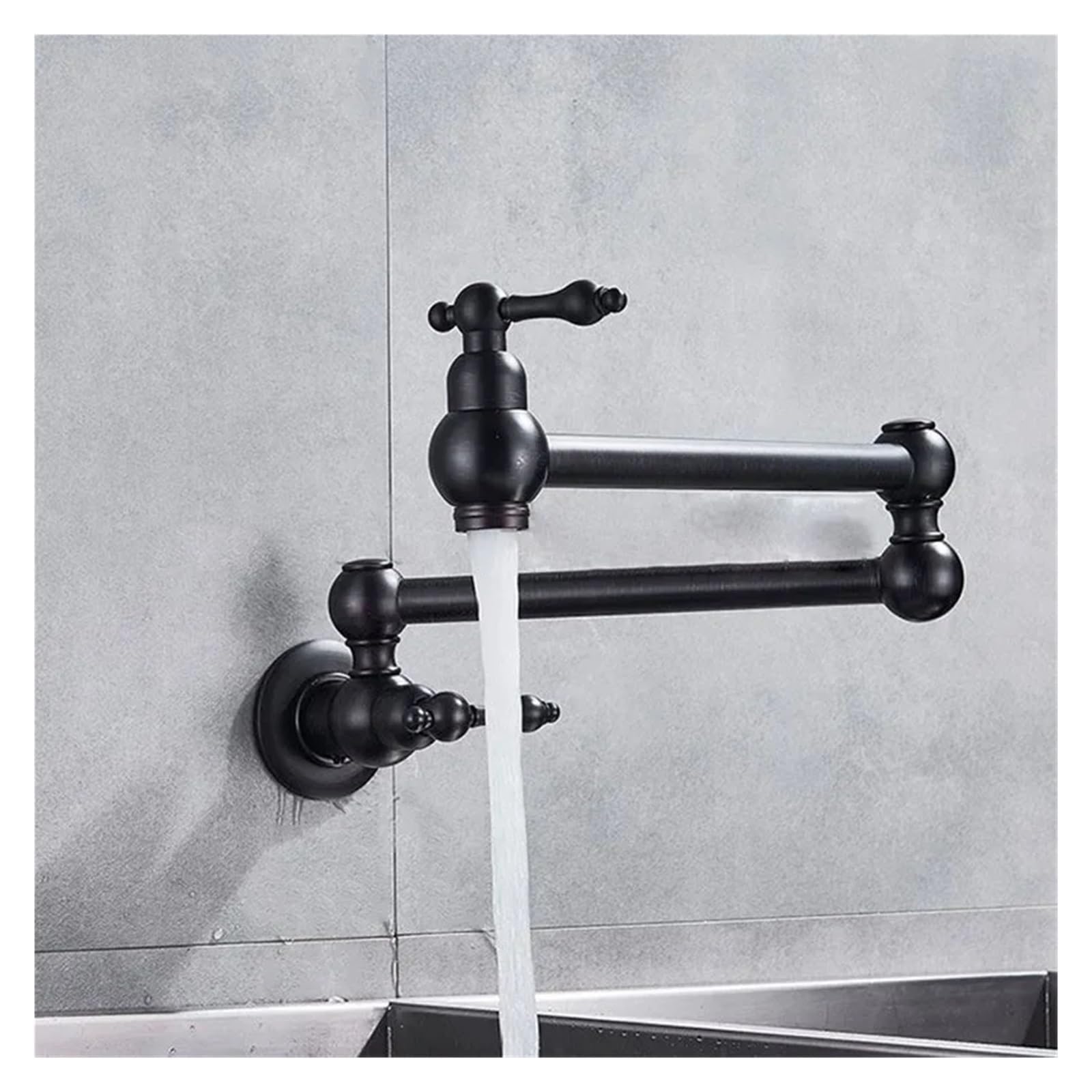 Wall-Mounted Brushed Gold Brass Pot Filler Faucet, Two-Handle Expandable Kitchen Mixer Tap (Black), Perfect for Home Cooks and Chefs, Stylish & Functional Design