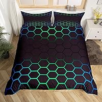 Vista 13 de Funda de edredón hexagonal verde estereoscópica de nido de abeja para niños, diseño geométrico de colmena, funda de edredón geométrica de panal