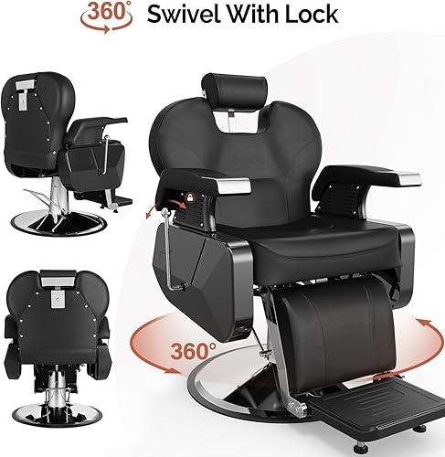 Miniatura 6 de OmySalon Silla de peluquería reclinable, silla de salón para estilista resistente, asiento ancho giratorio de 360 grados, silla multiusos para