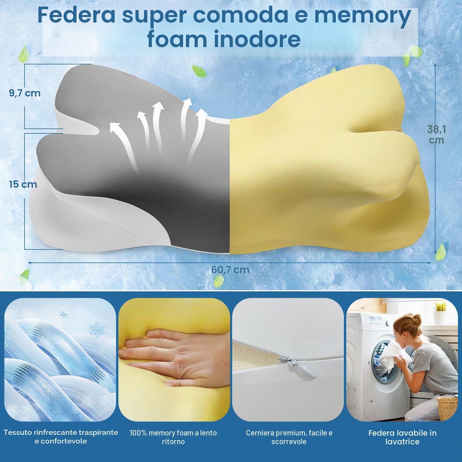 Cuscino Cervicale Cuscino Ortopedico per Dolori al Collo e Alle Spalle Cuscini Ergonomici in Memory Foam Cuscini Comodi per Sostenere il Collo Durante il Sonno