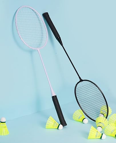 Miniatura 7 de Juego de raquetas de bádminton con 6 volantes, juego de 6 bádminton ligero para juegos al aire libre, raquetas con durabilidad para principiantes y