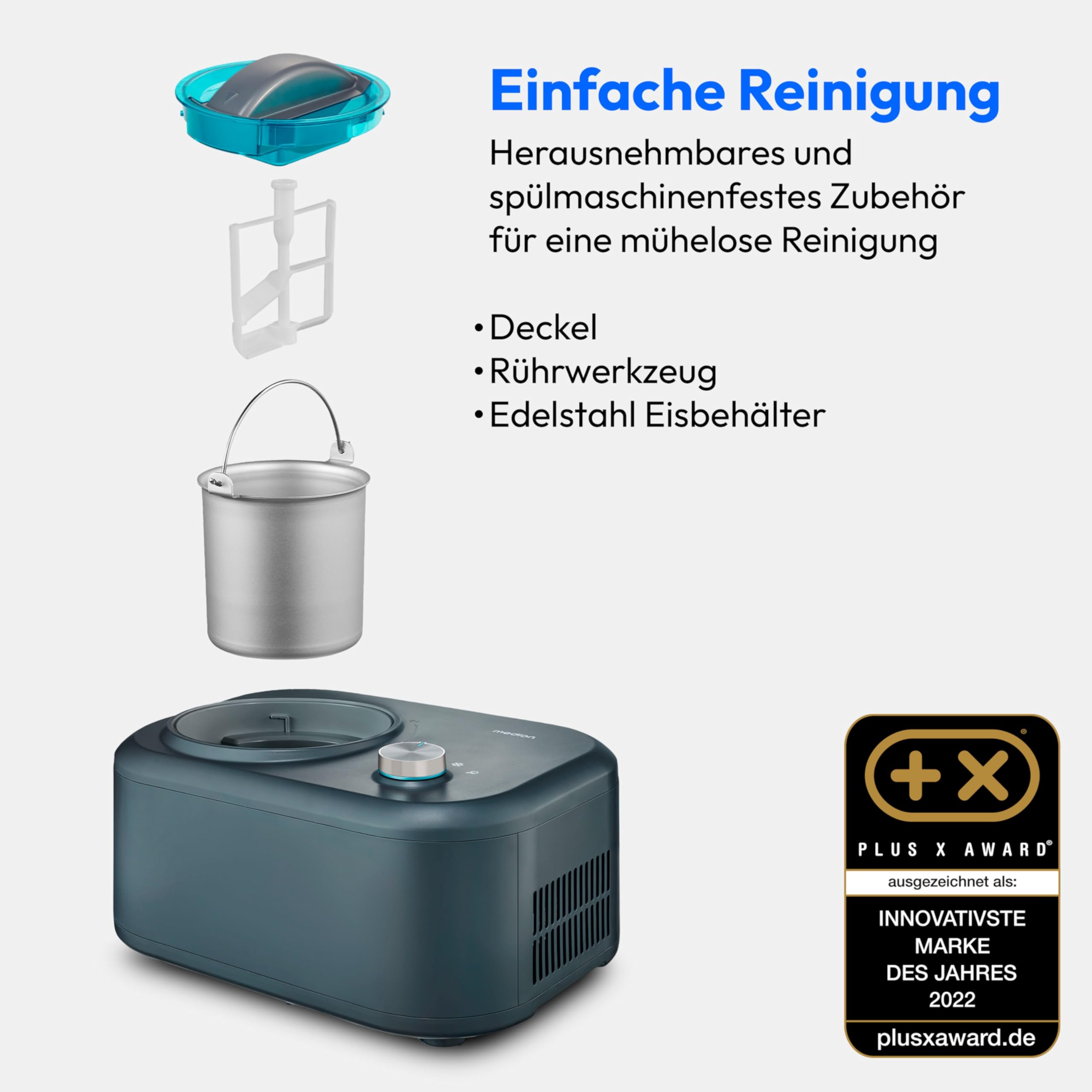 MEDION Eismaschine mit Kompressor 1 Liter 100 Watt Aluminium Eisbehälter MD 10169