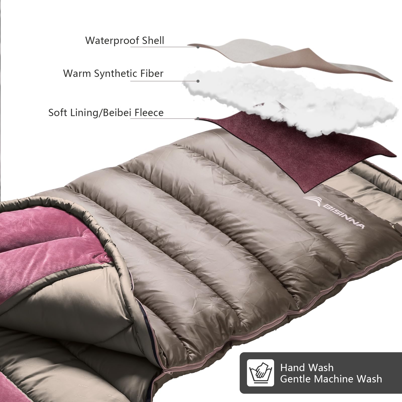 BISINNA Winter-Schlafsack Erwachsene 0°C Komfortzone - XL Extra Groß & Breit, 3,5kg Schwerlast Camping Schlafsack für Statisches Camping & Winter-Camping (230x90cm)