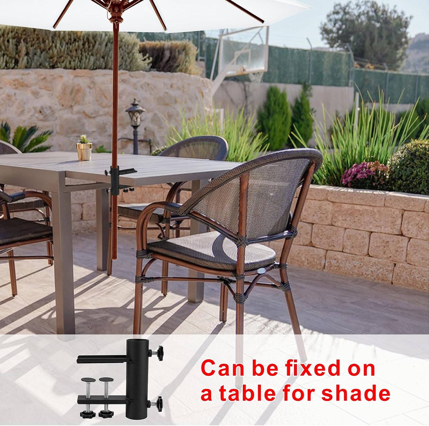 Patio Umbrella Holder Outdoor Patio Umbrella Clamp Clip, Umbrella Clamp Stand Holder, Umbrella Clamp Stand Mount Attaches to Railing, Beach, Outdoor Courtyard, Balcony, Table